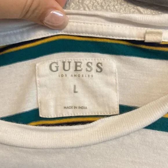 Guess- men’s striped tee- Size large - Picture 3 of 5